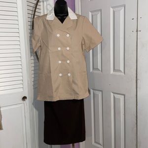 Beige & White Edward Double Breasted Top -Size S